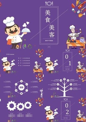 紫底卡通美食风餐饮行业新产品食品宣传PPT模板