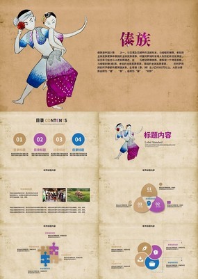 牛皮纸复古风中国少数民族傣族舞蹈培训PPT模板
