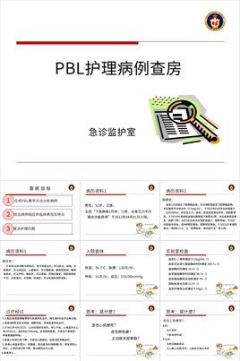 急诊监护室应用PBL护理病例查房的PPT课件