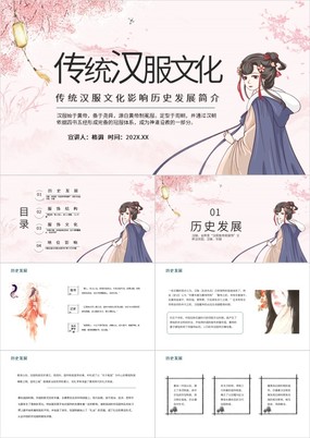 中国风传统汉服文化影响历史发展简介PPT模板