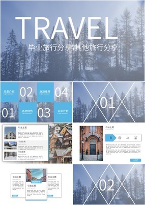 蓝色简约大气毕业旅行分享旅游计划安排PPT模板