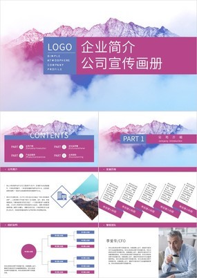 蓝紫简约风公司简介企业宣传画册PPT模板