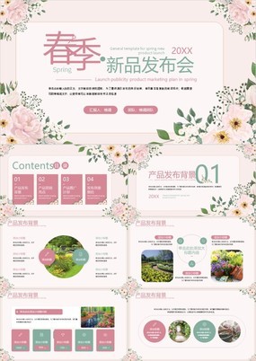 粉色小清新企业春节新品发布会产品特点介绍PPT模板