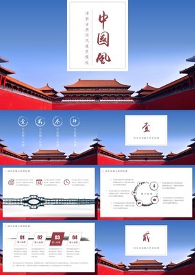 清新古典中国风旅游攻略北京故宫宣传通用PPT模板