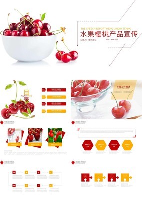 白底水果樱桃背景水果产品宣传工作汇报PPT模板