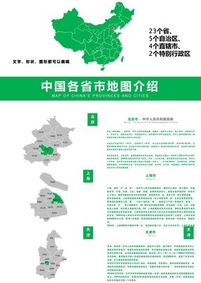 绿色正式风中国各省地图介绍矢量图解PPT模板